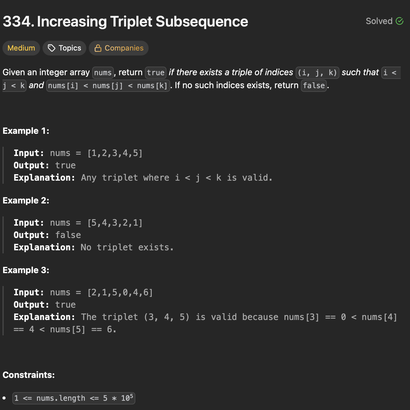 LC: 334: Increasing triplet subsequence